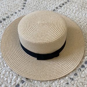 Cream Panama Hat with black ribbon detail